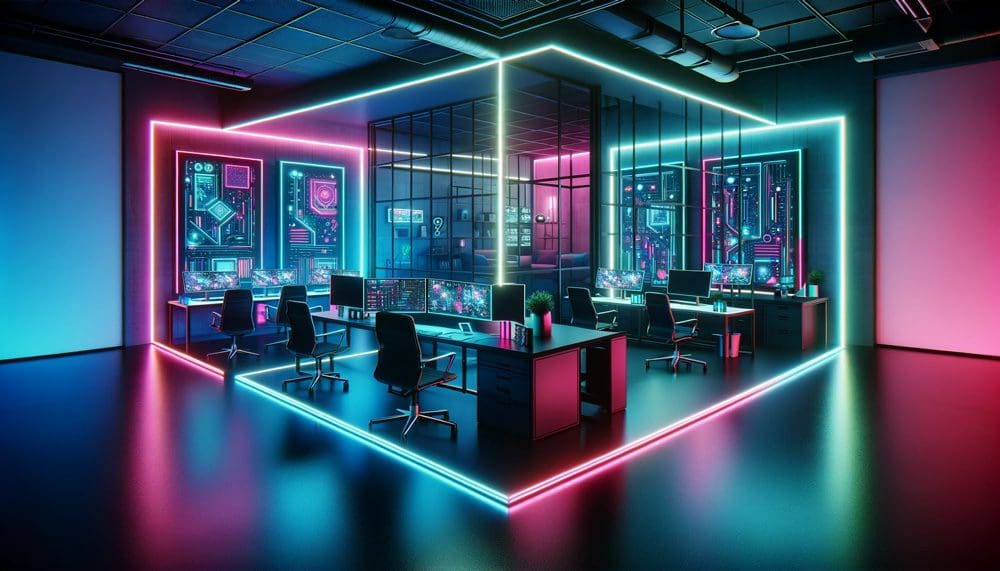 Office with desks and monitors